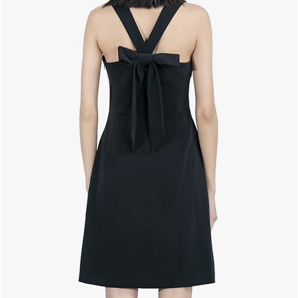 Black V-Neck Sleeveless Backless Bowknot Dress A Line Fit and Flare Flowy - Picture 1 of 11